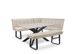 Luno Fixed Dining Table, Right Hand Facing Corner Bench and Low Bench