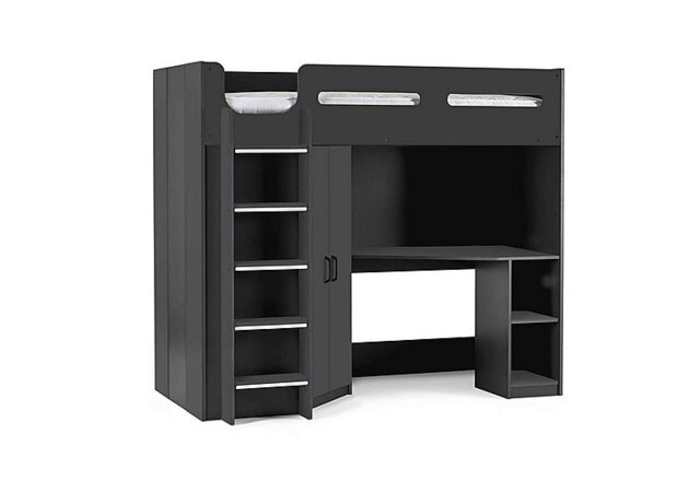 Jakob High Sleeper with Wardrobe and Desk - Anthracite