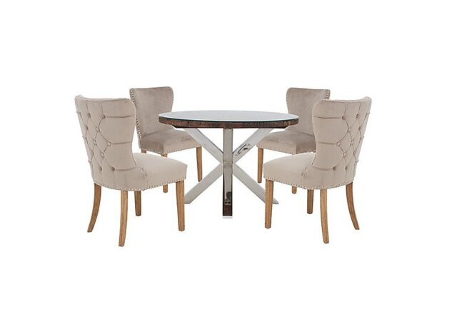 Chennai Round Dining Table with 4 Luxe Chairs - Taupe