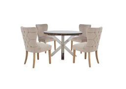 Chennai Round Dining Table with 4 Luxe Chairs - Taupe