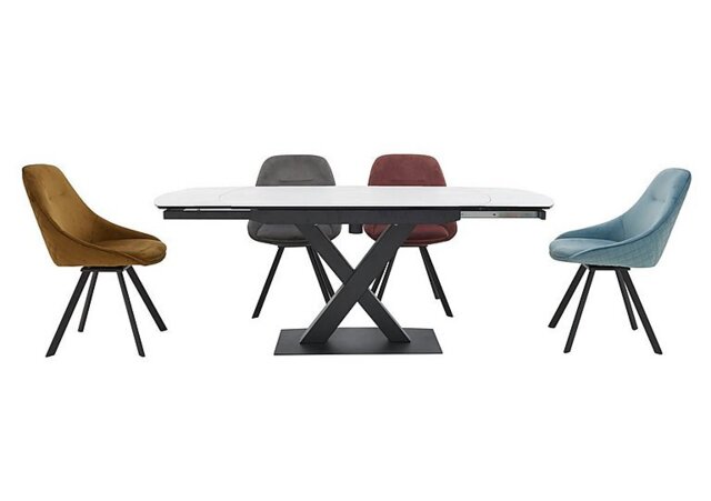 Arctic Extending Dining Table with White Top and 4 Swivel Chairs - Grey/Blue