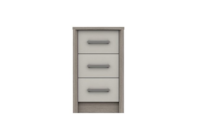 London Bedrooms - Euston 3 Drawer Bedside Chest - Grey Oak/White Grey Gloss
