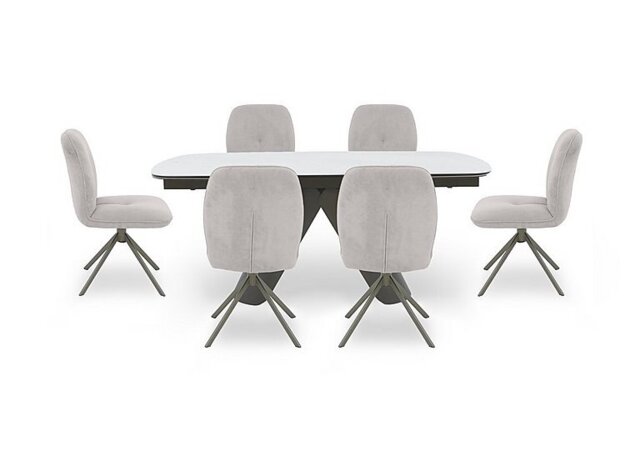 Perla Large Matt Extending Dining Table and 6 Fabric Swivel Chairs
