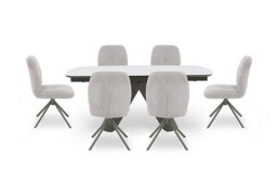 Perla Large Matt Extending Dining Table and 6 Fabric Swivel Chairs