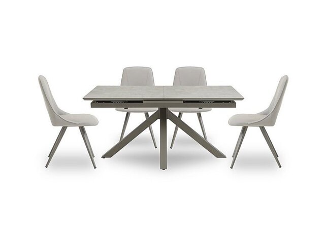 Matera Pop Up Extending Dining Table with Star Base and 4 Faux Leather Chairs with Taupe Legs