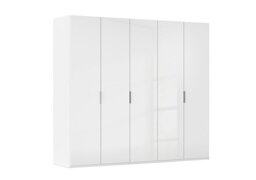 Rauch - Formes 5 Door Bifold Wardrobe with Glass Doors - White/White Front