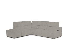 Cube Fabric Power Recliner Left Hand Facing Chaise End Sofa with Power Headrest - Opulence Silver