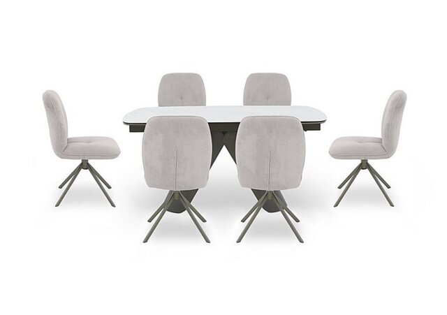 Perla Small Matt Extending Dining Table and 6 Fabric Swivel Chairs