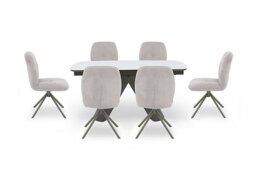 Perla Small Matt Extending Dining Table and 6 Fabric Swivel Chairs