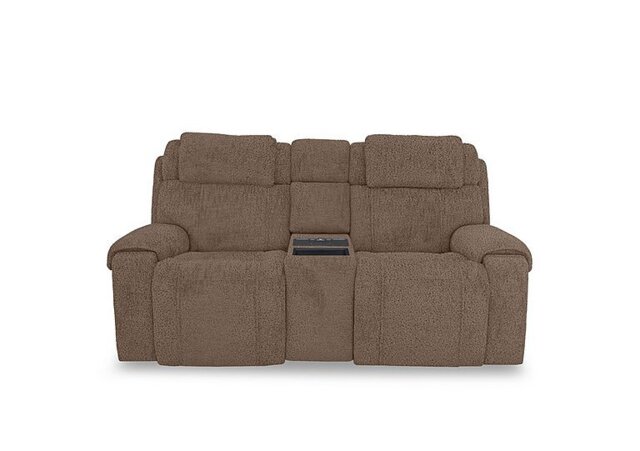 World of Leather - Hollywood Fabric 2 Seater Power Recliner Media Sofa with Power Headrests and Storage Arms - Hazelnut