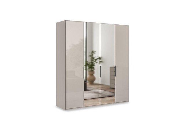 Wiemann - Amara 200cm 4 Door Hinged Wardrobe with 2 Glass and 2 Mirror Doors - Pebble Grey