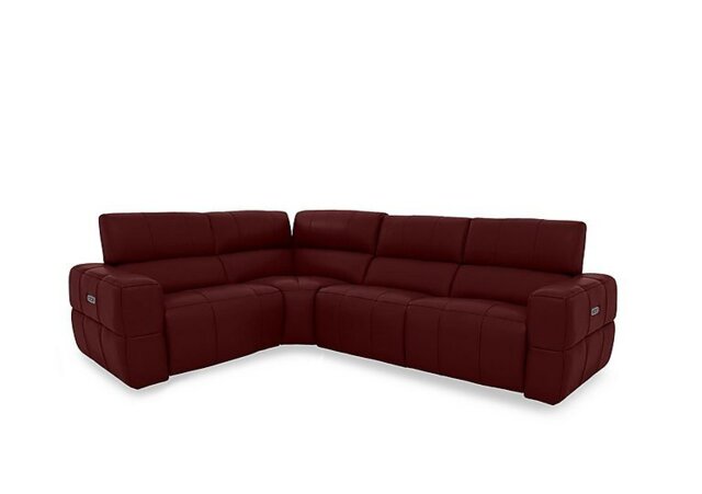 Cube Leather Power Recliner Left Hand Facing Corner Sofa with Power Headrests - Montana Ruby