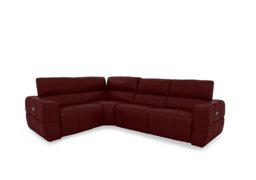 Cube Leather Power Recliner Left Hand Facing Corner Sofa with Power Headrests - Montana Ruby