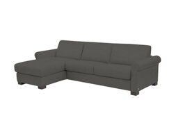 Nicoletti - Alcova 3 Seater Leather Sofa Bed and Storage Left Hand Facing Chaise with Scroll Arms - Botero Grigio