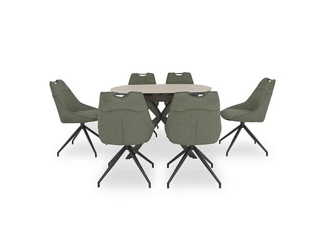 Pedro Swivel Extending Dining Table with 6 Swivel Fabric Chairs - Green