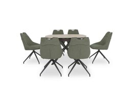 Pedro Swivel Extending Dining Table with 6 Swivel Fabric Chairs - Green