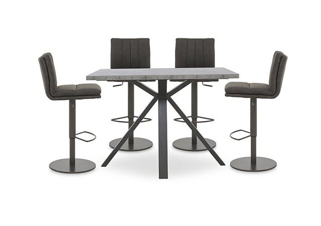 Moon Large Table and 4 Fabric Rise and Swivel Bar Stools