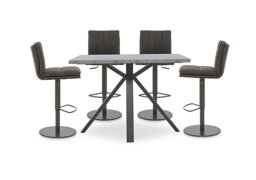 Moon Large Table and 4 Fabric Rise and Swivel Bar Stools
