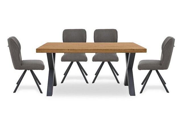 Bodahl - Terra 160cm Compact Straight Edge Dining Table with X Shaped Legs and 4 Steel Fabric Swivel Chairs