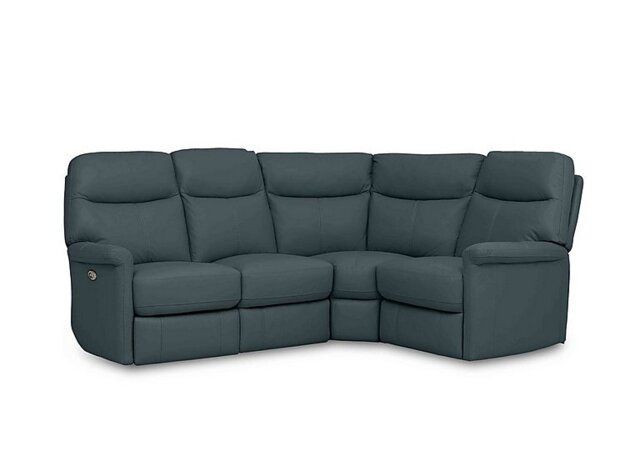 World of Leather - Compact Collection Lille BV Leather Power Recliner Right Hand Facing Corner Sofa - BV Lake Green