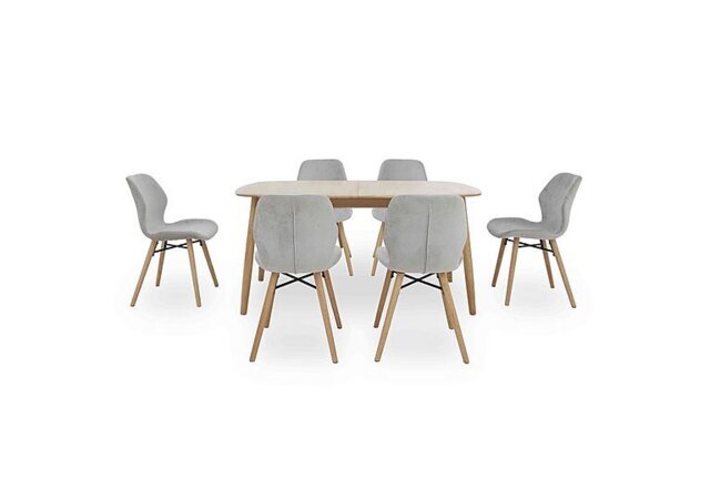Stockholm Extending Dining Table with 6 Upholstered Chairs - Light Oak