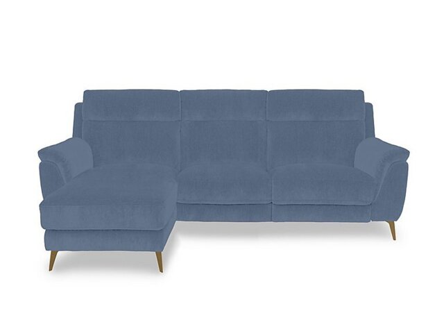Eclipse Fabric 3 Seater Power Recliner Left Hand Facing Chaise End Sofa with Power Headrests - Silverish Blue