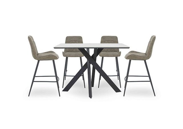Warrior Crystal White Table and 4 Standard Bar Stools - White
