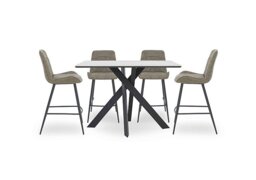 Warrior Crystal White Table and 4 Standard Bar Stools - White
