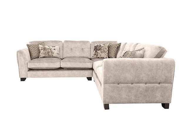 Mariah Large Fabric Classic Back Corner Sofa - Dapple Cream with Chrome Insert