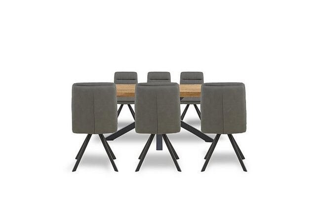 Bodahl - Njord 160cm Compact Raw Edge Dining Table with Metal Star Base and 6 Grey Faux Leather Swivel Chairs