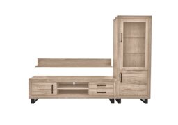 Bodahl - Terra Large Media Set with TV Unit, Small Right Hand Facing Display Cabinet and 180cm Wall Shelf - Vintage Grey