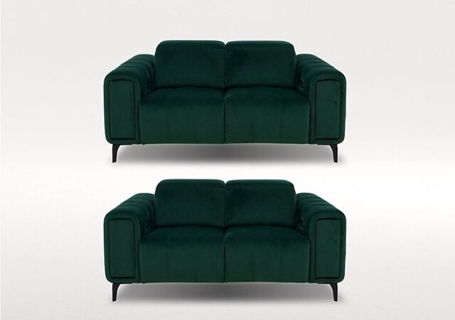 Elphaba Two 2 Seater Fabric Sofas with Power Recliners and Storage Arms - Bottle Green