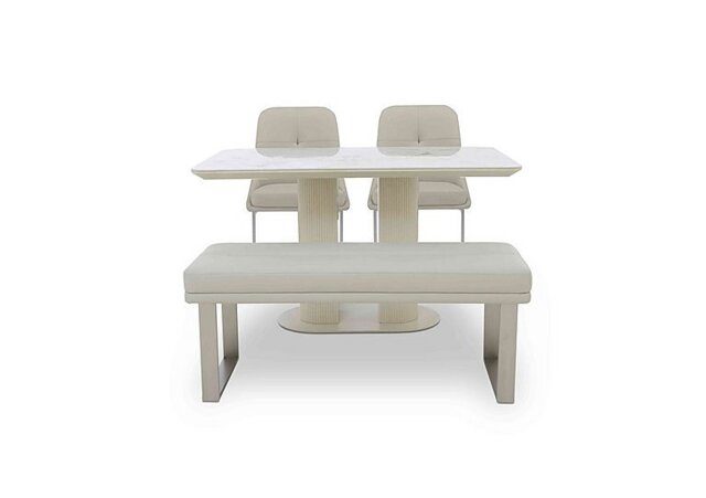 Avorio Fixed Dining Table, Low Bench and 2 Cantilever Chairs Set