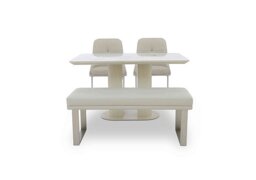 Avorio Fixed Dining Table, Low Bench and 2 Cantilever Chairs Set