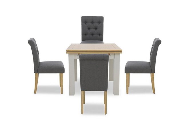 Lewis Small Draw Leaf Extending Dining Table and 4 Button Back Chairs - Anthracite