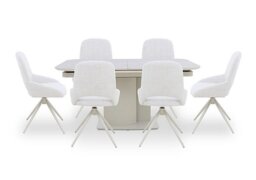 Pebble Pop Up Extending Dining Table and 6 Swivel Chairs - 130-cm