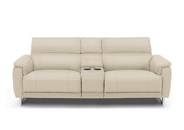 Moet 3 Seater Leather Power Recliner Sofa with Telescopic Headrests and Smart Console - Bone China - Sofas and Armchairs