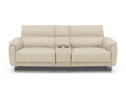 Moet 3 Seater Leather Power Recliner Sofa with Telescopic Headrests and Smart Console - Bone China - Sofas and Armchairs