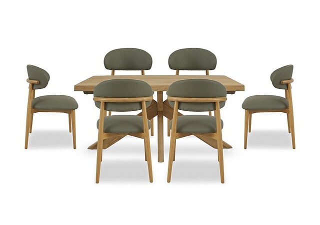 Riga Dining Table with Wooden Star Base and 6 Wooden Chairs - 140-cm - Green