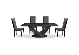 Vita Extending Dining Table and 4 Wooden Chairs with Plain Upholstered Backs - 260-cm