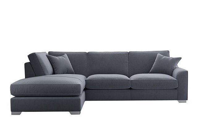 The Lounge Co. - Isobel Fabric Left Hand Facing Corner Fibre Fill Sofa with Chaise End - Rain Cloud with Chrome Feet