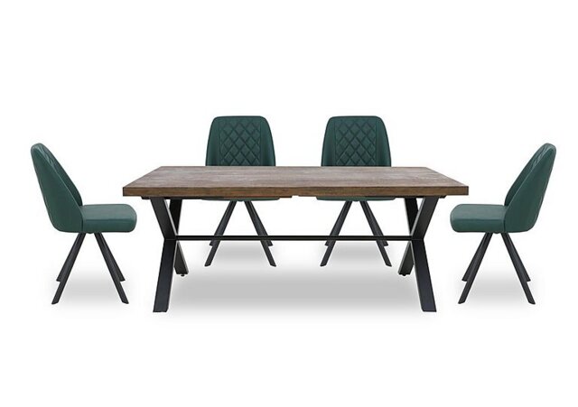 Jupiter Dining Table with X Shaped Legs and 4 Swivel Chairs - 190-cm - Green