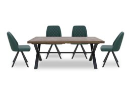 Jupiter Dining Table with X Shaped Legs and 4 Swivel Chairs - 190-cm - Green