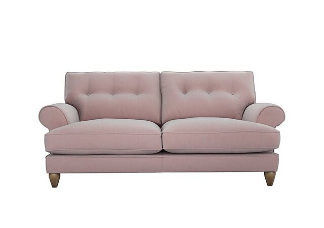 The Lounge Co. - Bronwyn 3 Seater Fabric Classic Back Foam Fill Sofa With Vintage Oak Feet - Cotton Candy
