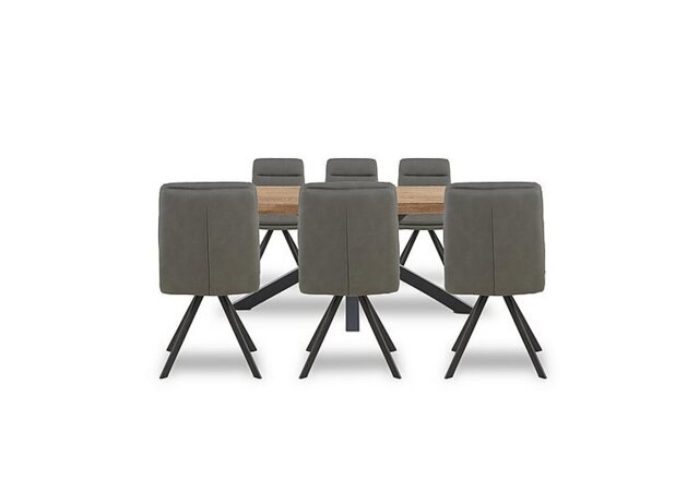 Bodahl - Njord Raw Edge Dining Table with Metal Star Base and 6 Grey Faux Leather Swivel Chairs - 220-cm
