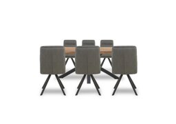 Bodahl - Njord Raw Edge Dining Table with Metal Star Base and 6 Grey Faux Leather Swivel Chairs - 220-cm