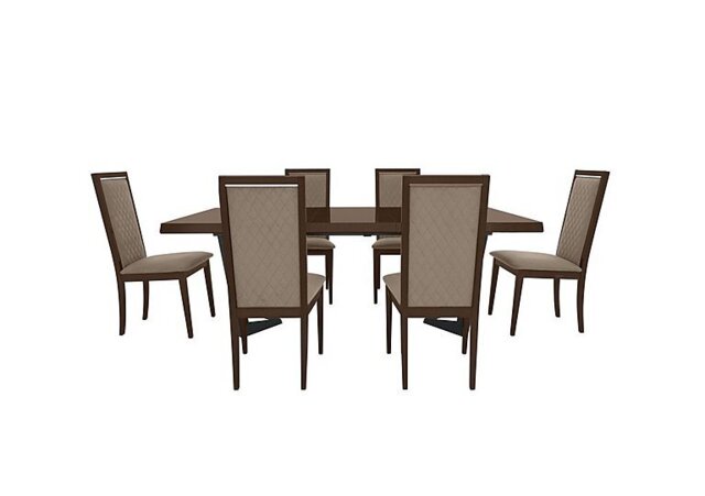 Palazzo 200cm Extending Dining Table in Dark Walnut with 6 Rombi Chairs - Aquos Taupe
