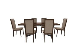 Palazzo 200cm Extending Dining Table in Dark Walnut with 6 Rombi Chairs - Aquos Taupe