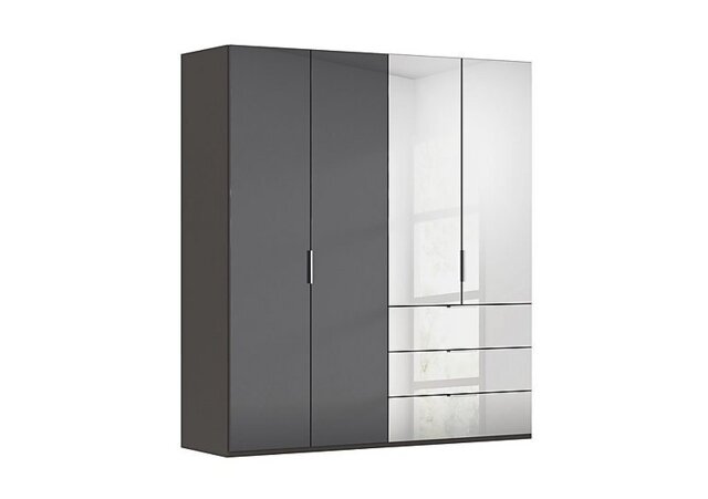 Rauch - Formes 4 Door Bifold Combi Wardrobe with 2 Full-Height Glass Doors - Graphite/Basalt Front
