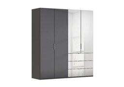 Rauch - Formes 4 Door Bifold Combi Wardrobe with 2 Full-Height Glass Doors - Graphite/Basalt Front